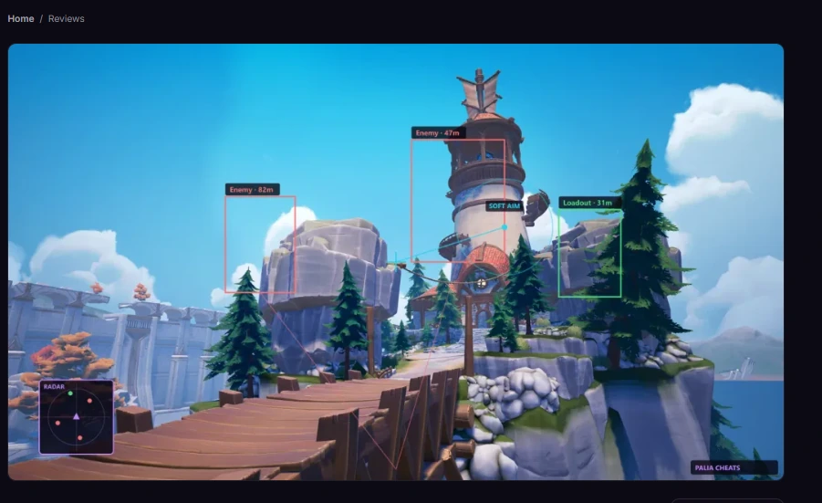 In-game overlay with resource markers on a village bridge
